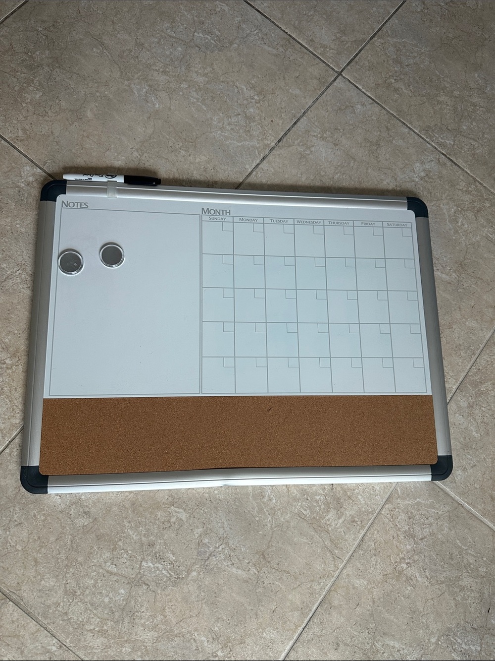 Dry Erase Monthly Calendar Whiteboard with Cork Strip